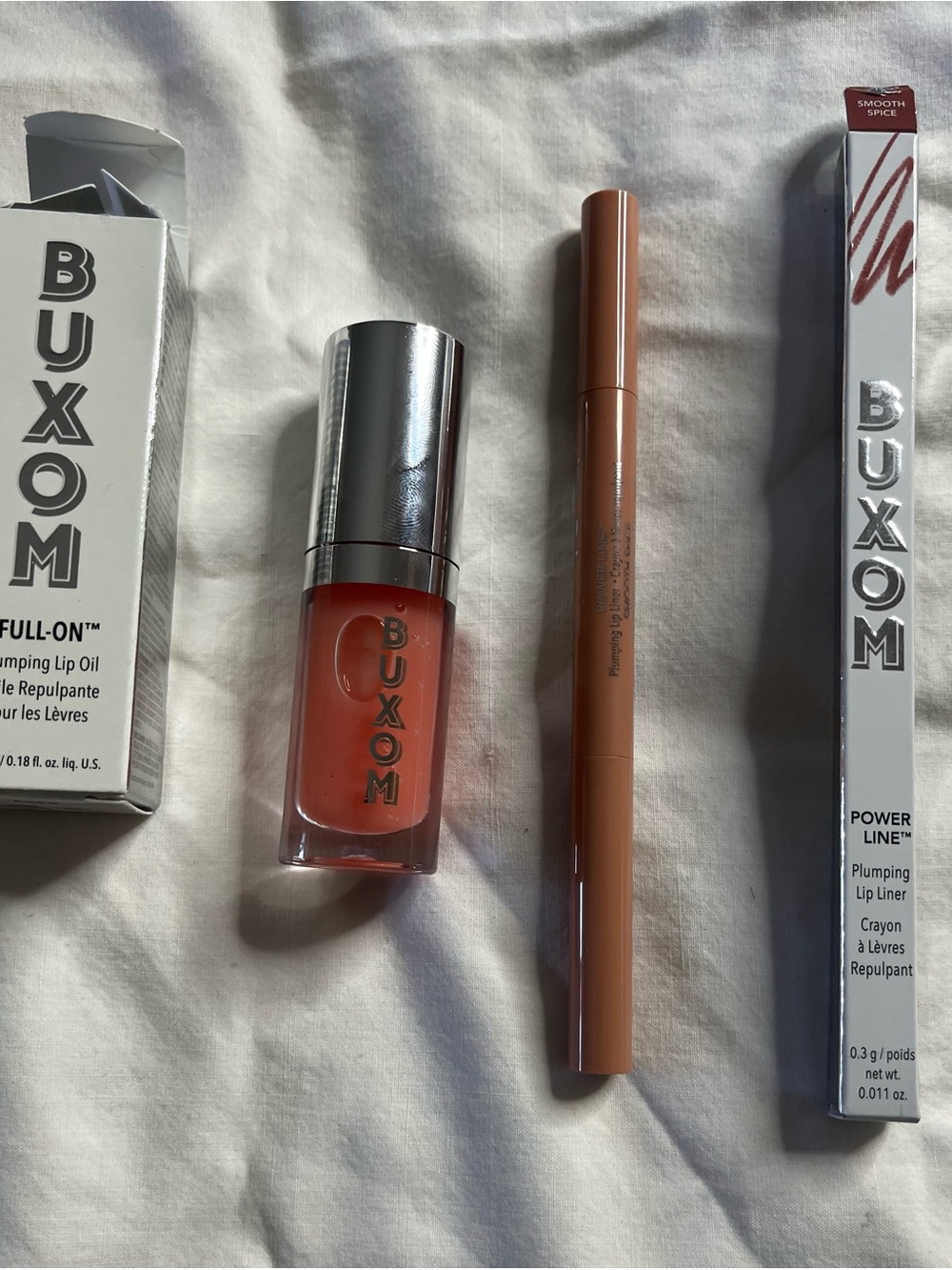 Buxom Full-On Plumping Lip Oil & Power Line Liner Smooth White RussiaSpice Brown